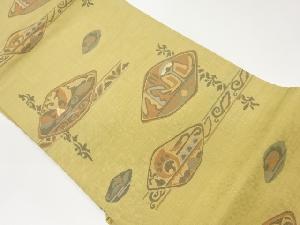 変わり横段に抽象花唐草模様織出し名古屋帯